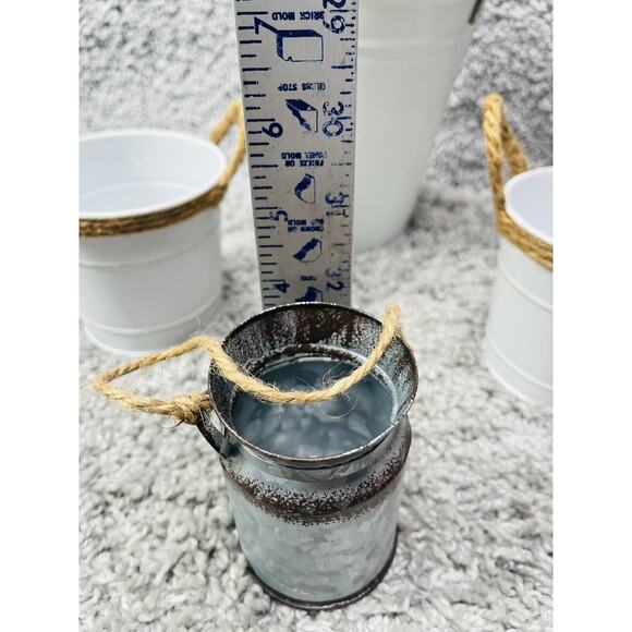 White Metal Bucket Container Round Farmhouse Bundle Of 4 Size Varies Home Decor - Picture 8 of 11